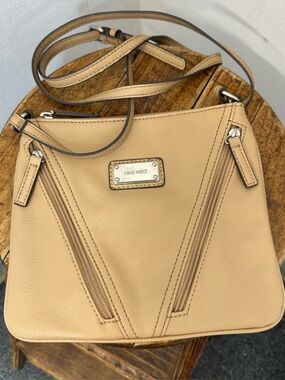 Nine West Tan Crossbody Bag with Dual Zip Accents